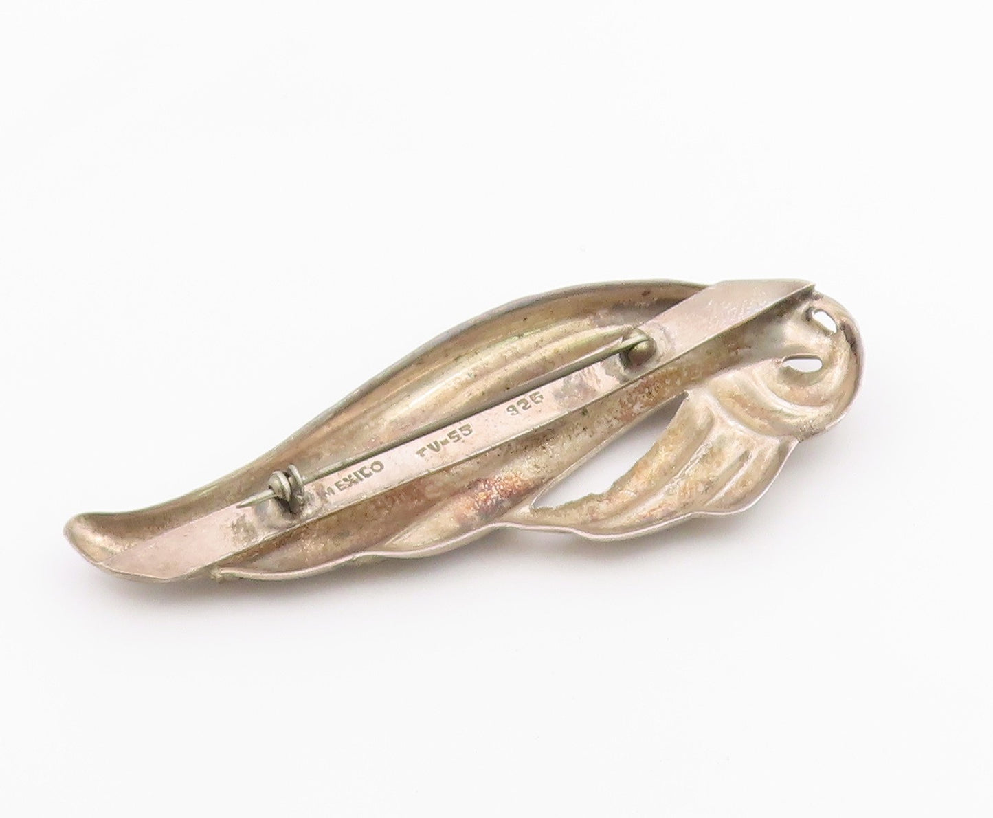 MEXICO 925 Sterling Silver  Vintage Two Tone Twist Wing Brooch Pin  BP3985