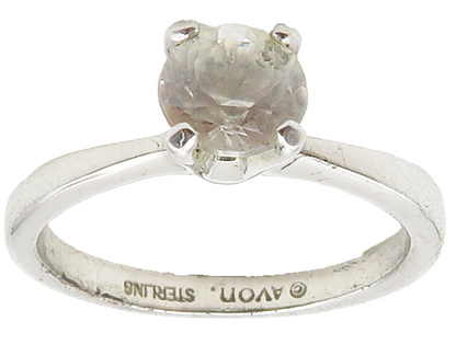 AVON 925 Sterling Silver  Vintage Prong Set Topaz Solitaire Ring Sz 8  RG15371