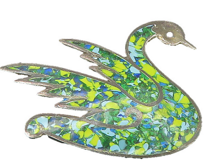 JOSE FLORES MEXICO 925 Sterling Silver  Vintage Enamel Swan Brooch Pin  BP9314