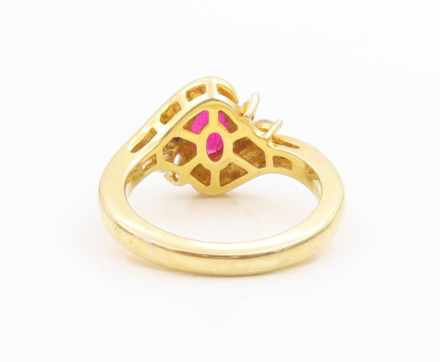 925 Sterling Silver Vintage Ring Gold Plated Ruby & Topaz Band  Sz 8  RG35917