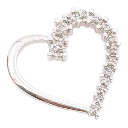 925 Sterling Silver  Shiny Genuine Diamonds Open Love Heart Pendant  PT10967