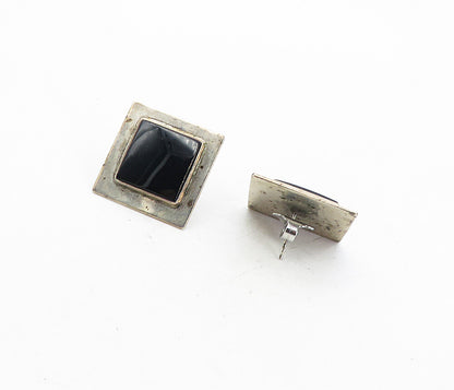 MEXICO 925 Sterling Silver  Vintage Black Onyx Square Drop Earrings  EG4304