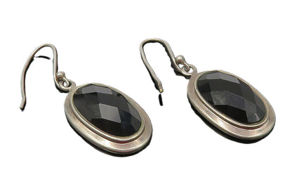 925 Sterling Silver  Vintage Faceted Black Hematite Dangle Earrings  EG6296