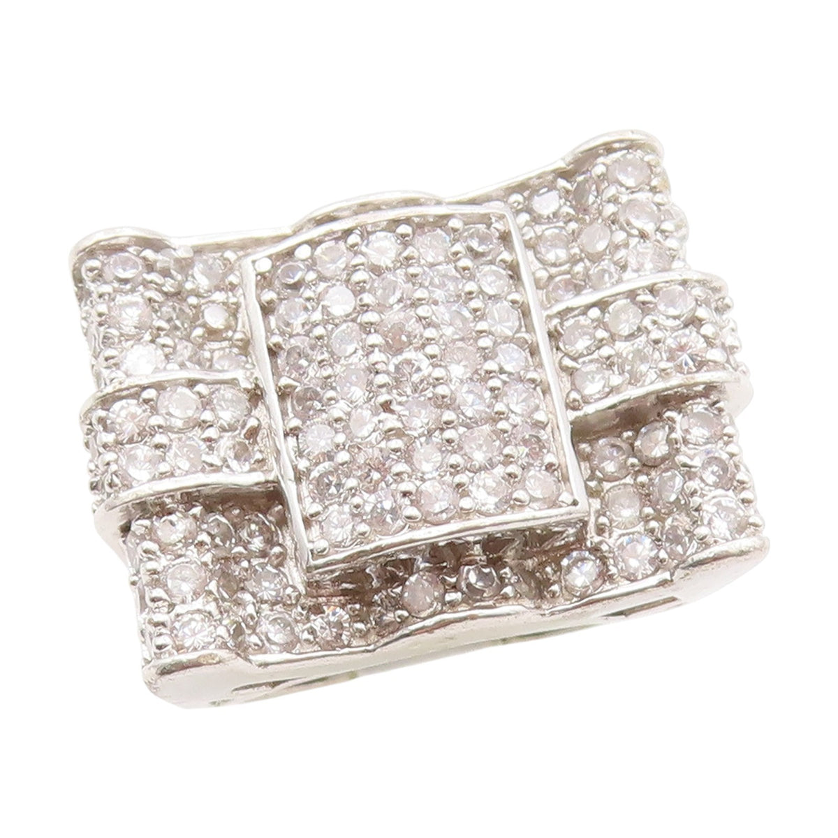 925 Sterling Silver Vintage Ring Round CZ Clustered Buckle Band  Sz 7  RG34328