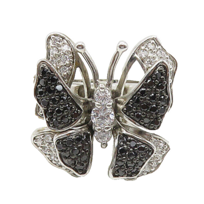 925 Silver  Cubic Zirconia & Hematite Butterfly Cocktail Ring Sz 8  RG19457