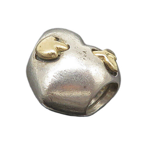 PANDORA 925 Silver & 14K GOLD  Vintage Two Tone Heart Slide Pendant  PT18009