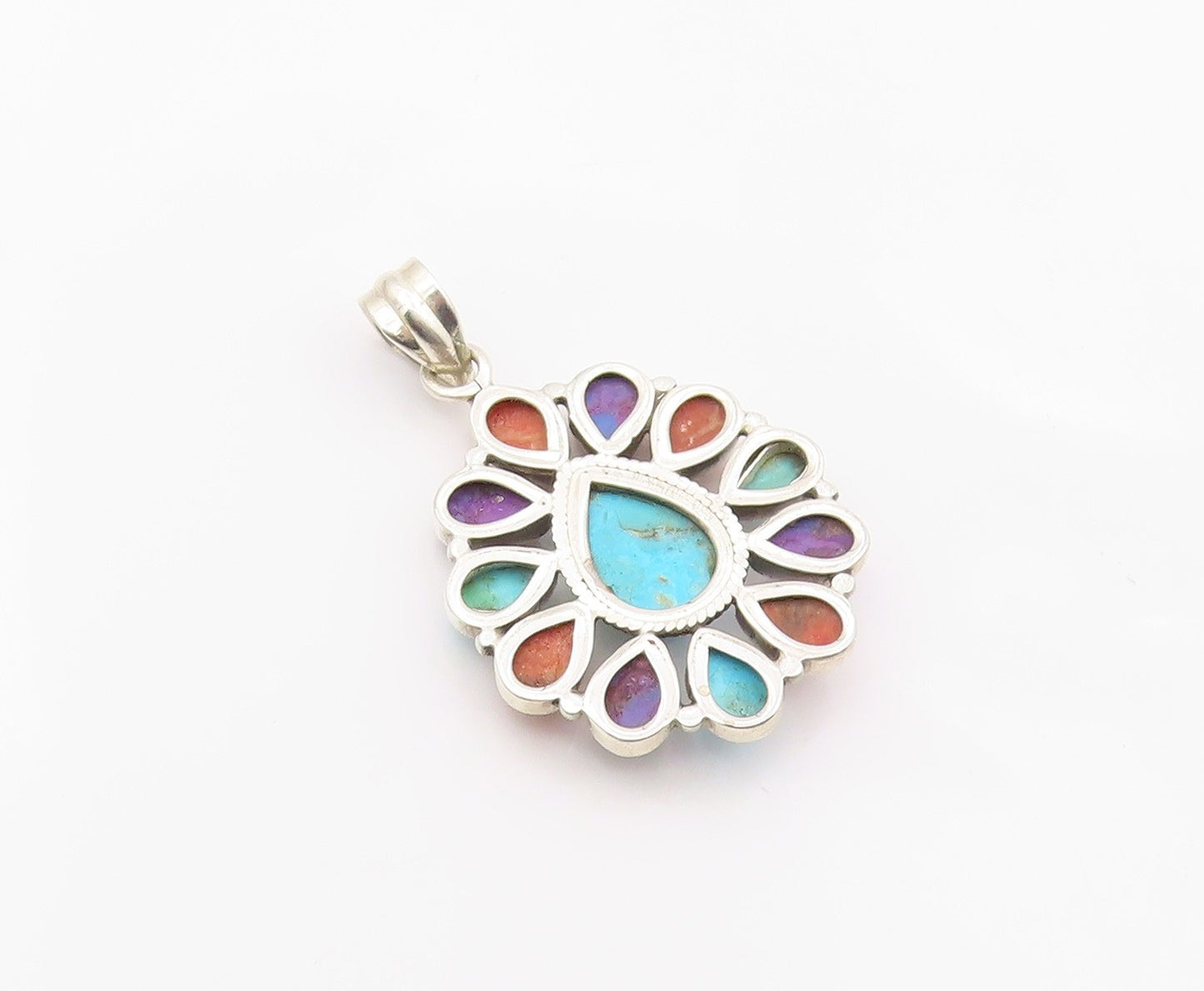 925 Sterling Silver Vintage Pendant Cabochon Gemstone Floral Cluster  PT26352