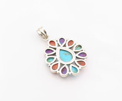 925 Sterling Silver Vintage Pendant Cabochon Gemstone Floral Cluster  PT26352