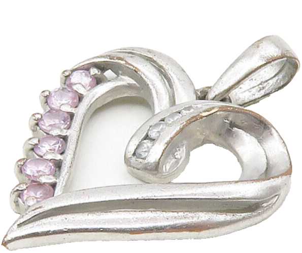 925 Sterling Silver  Vintage Pink Topaz Shiny Open Love Heart Pendant  PT13263