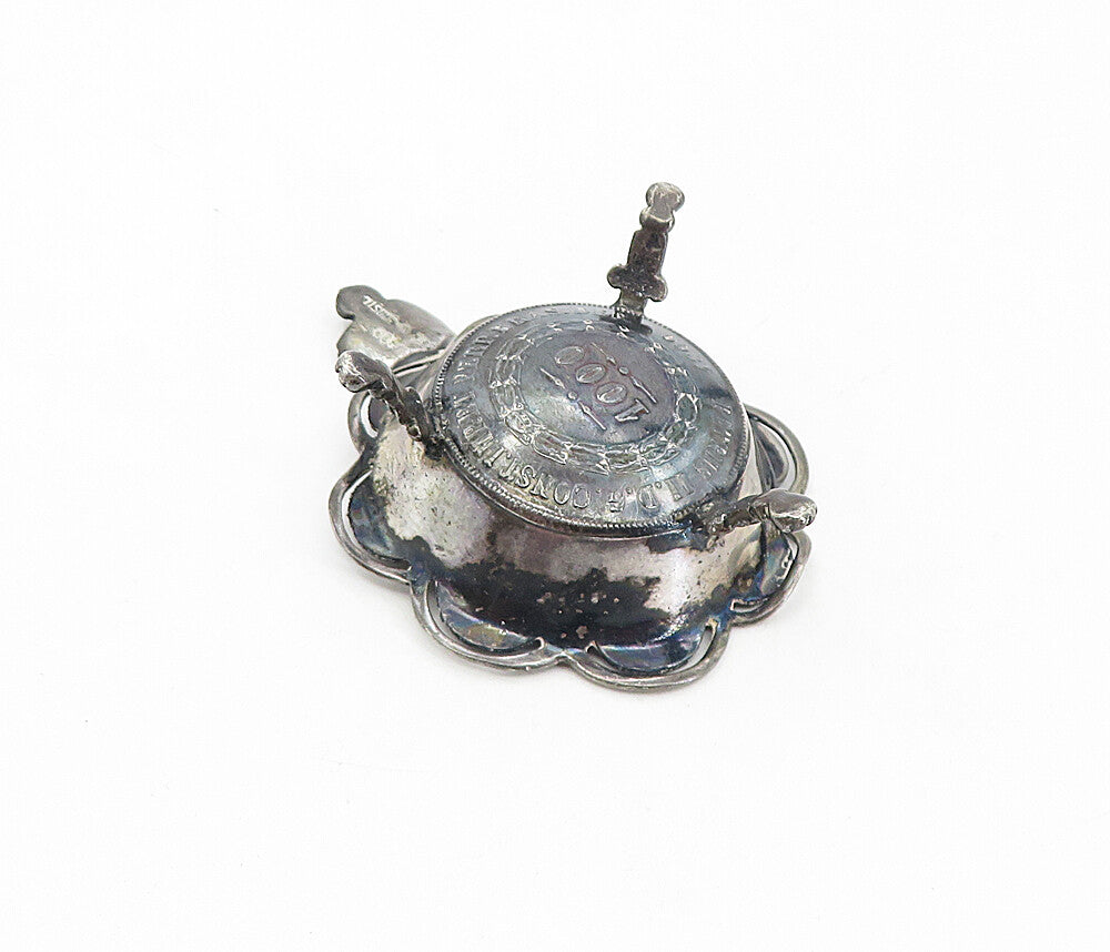 925 Sterling Silver  Vintage Antique Oxidized Floral Ash Tray  TR1361