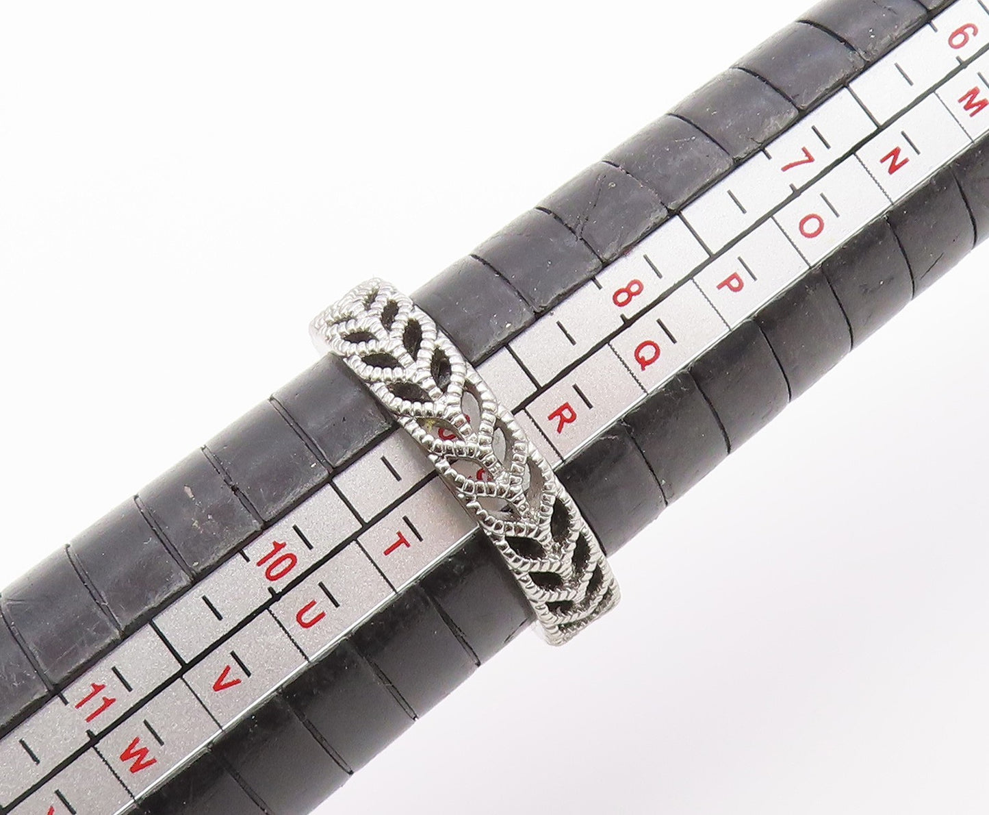 925 Sterling Silver Vintage Ring Minimalist Leaf Pattern Cutout  Sz 9  RG36711