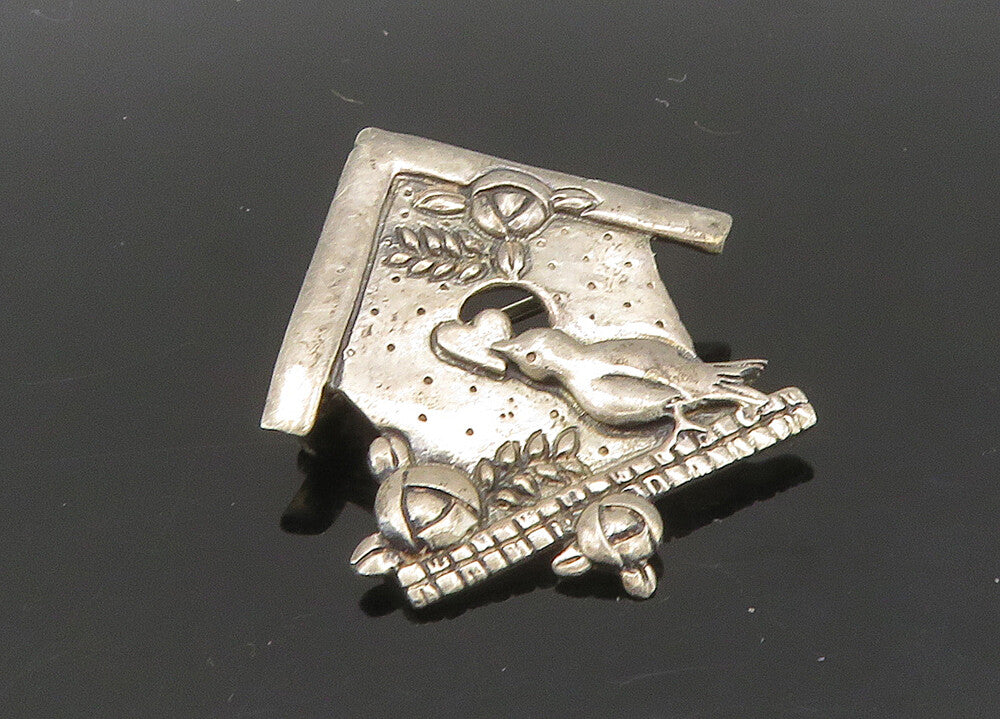 925 Sterling Silver  Vintage Mary Engelbreit Bird House Brooch Pin  BP8184