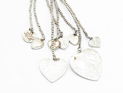 925 Sterling Silver Vintage Multi Strand Hearts Lariat Chain Necklace NE1072