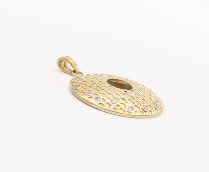 925 Sterling Silver Vintage Pendant Gold Plated Dotted CZ Inlay Disk  PT23246