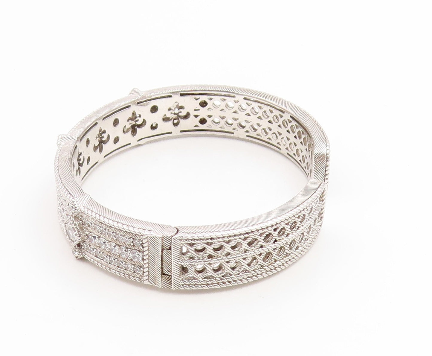 925 Sterling Silver Vintage Bracelet JUDITH RIPKA Elegant CZ Wide Cuff  BT11927