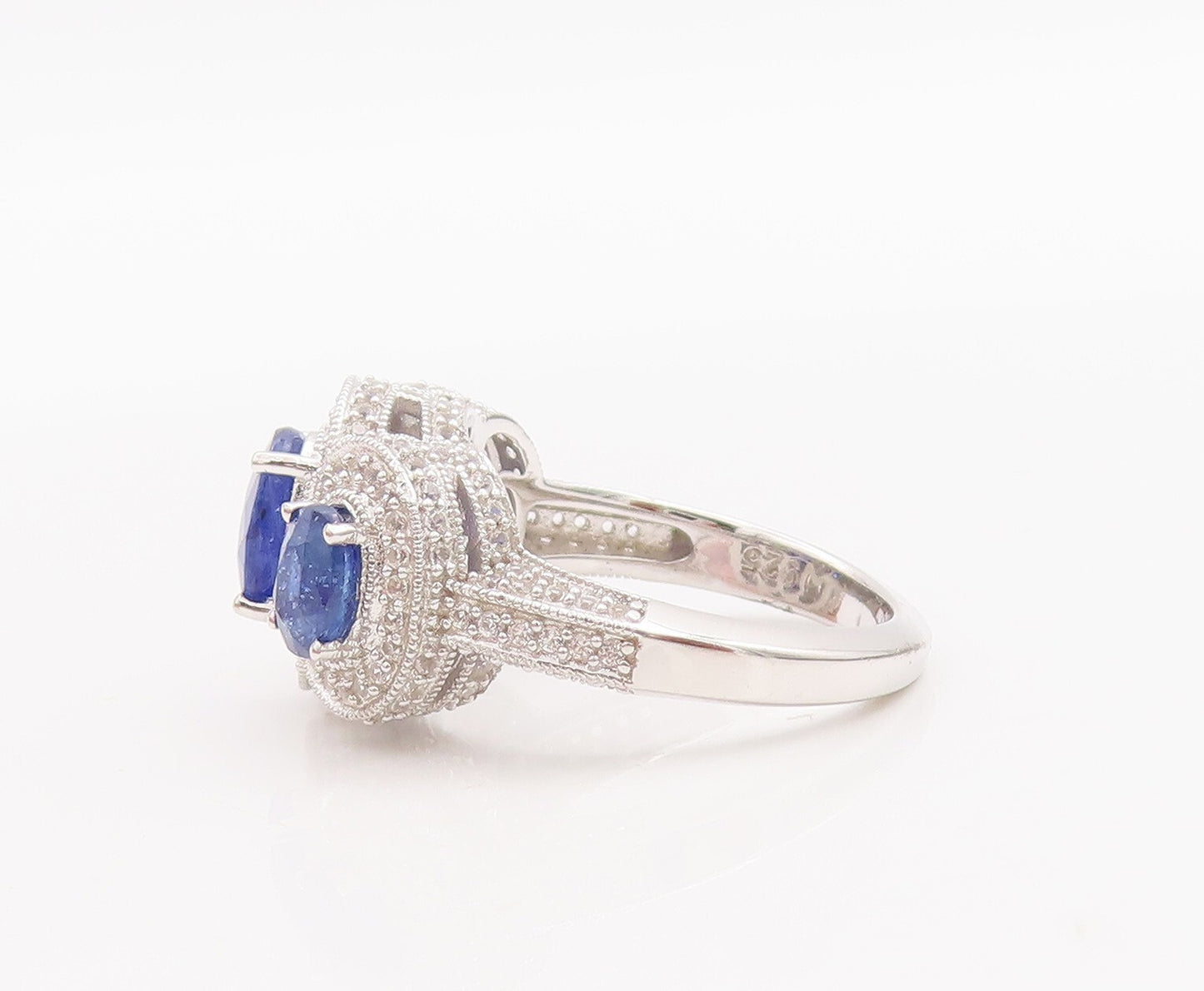 925 Sterling Silver Vintage Ring Tanzanite Halo White Sapphire  Sz 7.5  RG29043