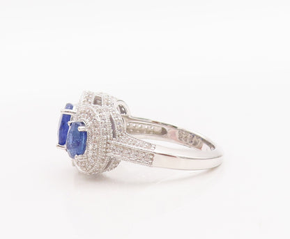 925 Sterling Silver Vintage Ring Tanzanite Halo White Sapphire  Sz 7.5  RG29043