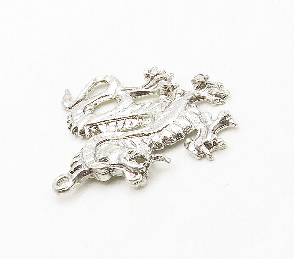 925 Sterling Silver  Vintage Shiny Diamond Cut Dragon Motif Pendant  PT12533