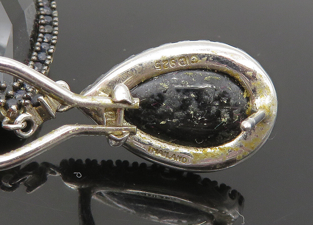 925 Sterling Silver  Vintage Black Spinel Rain Drop Dangle Earrings  EG11058