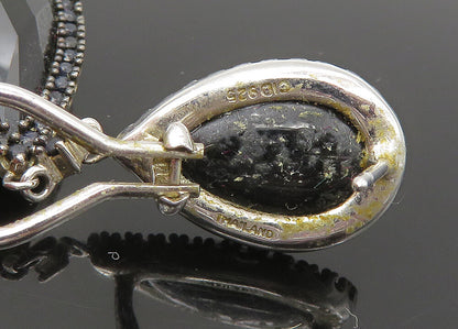 925 Sterling Silver  Vintage Black Spinel Rain Drop Dangle Earrings  EG11058