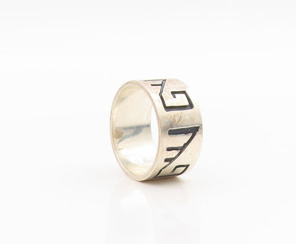 925 Sterling Silver Vintage Ring POLAND Geometric Symbol Wide Band Sz 7 RG34861