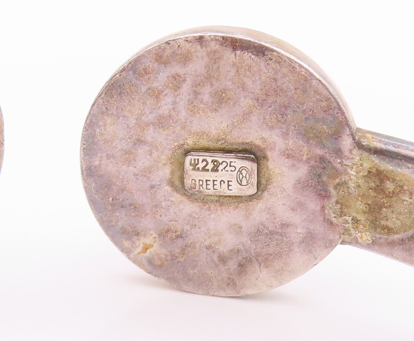 925 Sterling Silver Vintage Bracelet GREECE Grooved Cabochon Gemstone  BT11182