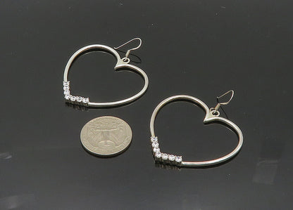 925 Sterling Silver  Vintage Cubic Zirconia Love Heart Hoop Earrings  EG10141