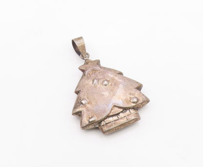 925 Sterling Silver  Vintage Dark Tone Hollow Christmas Tree Pendant  PT6395