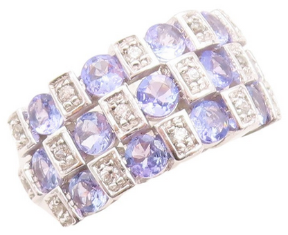 925 Sterling Silver Vintage Ring Square Box Tanzanite & Topaz Inlay Sz 7 RG30114
