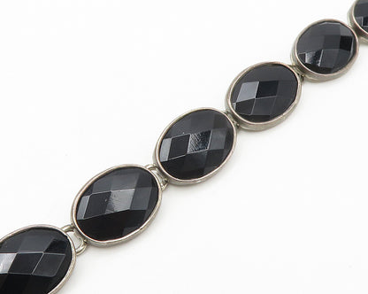 JRI MEXICO 925 Silver   Vintage Faceted Black Hematite Chain Bracelet  BT7202