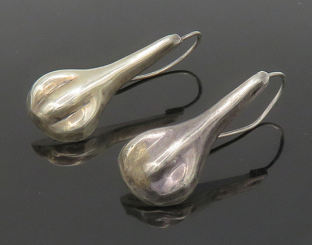 MEXICO 925 Sterling Silver  Vintage Shiny Hollow Smooth Drop Earrings  EG8302