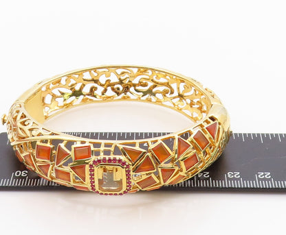 925 Sterling Silver Vintage Bracelet Gold Plated Ruby & Citrine Bangle BT11336
