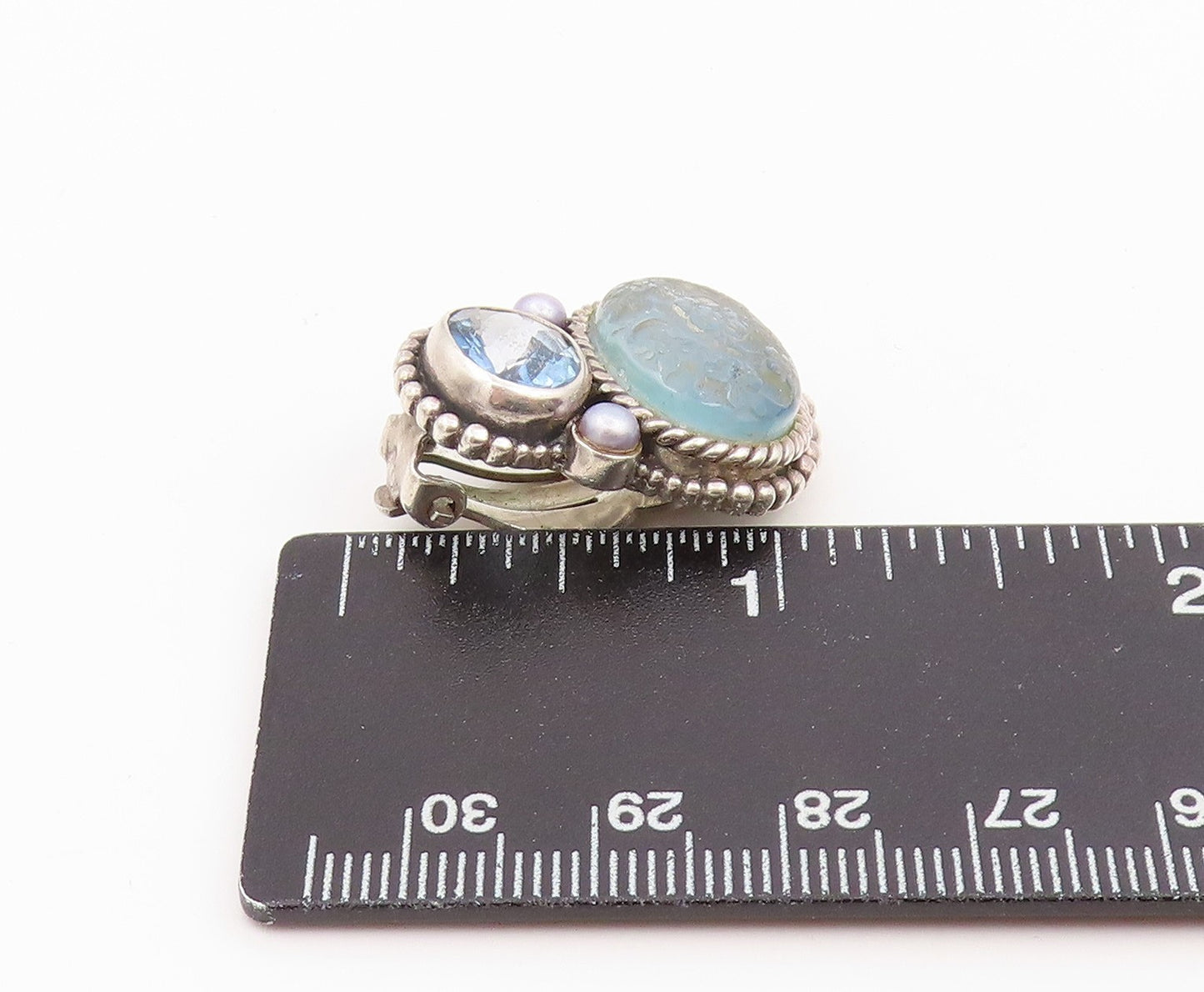 925 Sterling Silver Vintage Earrings STEPHEN DWECK Gemstone Clip On  EG14285