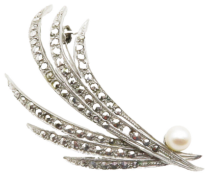 GERMANY 925 Silver  Vintage Petite & Pearl Modernist Floral Brooch Pin  BP4916