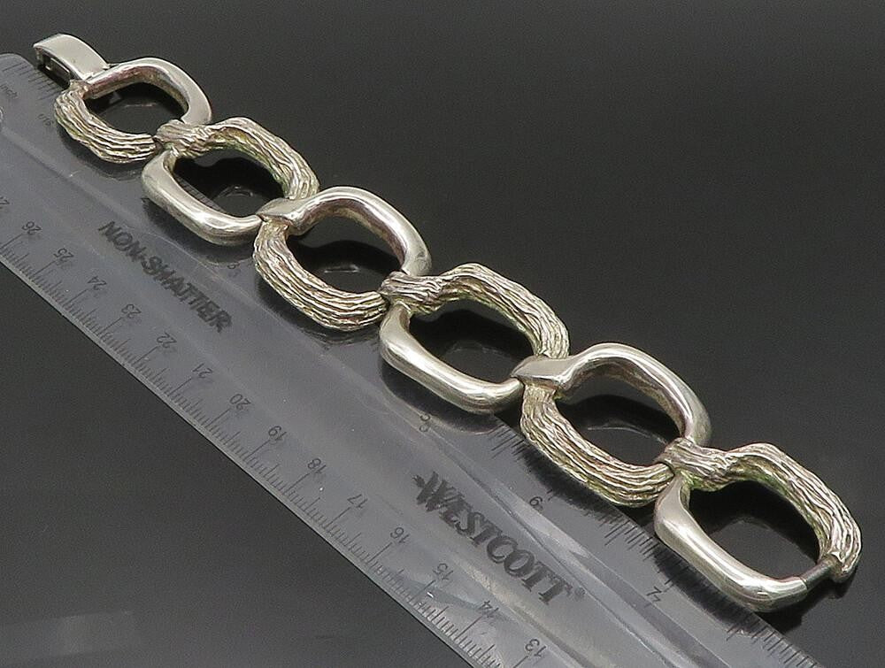EUROPEAN 925 Silver  Vintage Open Circle Branch Textured Link Bracelet  BT9453