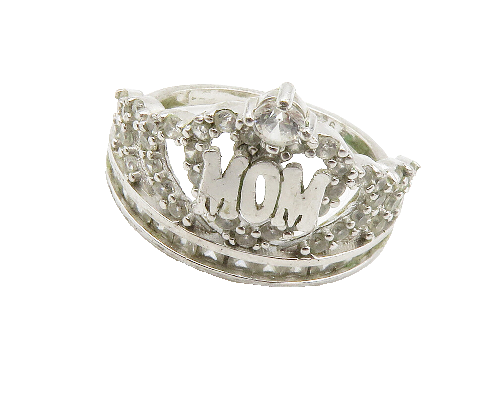 925 Sterling Silver  Vintage Topaz Royal Mom Crown Band Ring Sz 8  RG14638