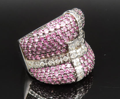 925 Silver  Vintage Concave Sparkly Topaz Wide Band Ring Sz 7.5  RG25393