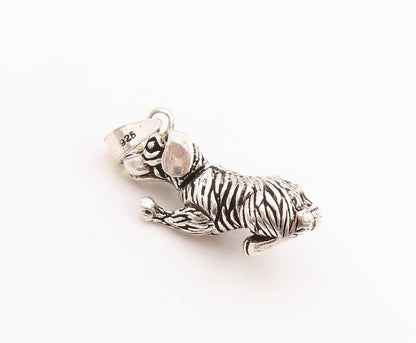 925 Sterling Silver Vintage Pendant Tiger Striped Dog Charm (MOVES)  PT24726