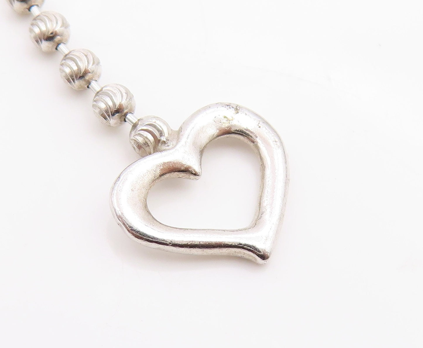 925 Sterling Silver Vintage Earrings Ball Chain Open Love Heart Dangle  EG14123