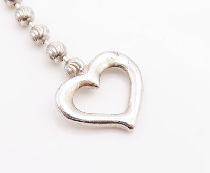 925 Sterling Silver Vintage Earrings Ball Chain Open Love Heart Dangle  EG14123