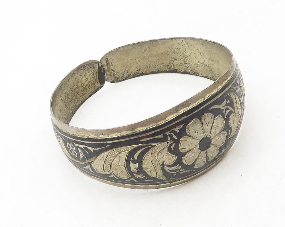 925 Sterling Silver Vintage Bracelet EAST EUROPE Antique Etched Cuff  BT12092