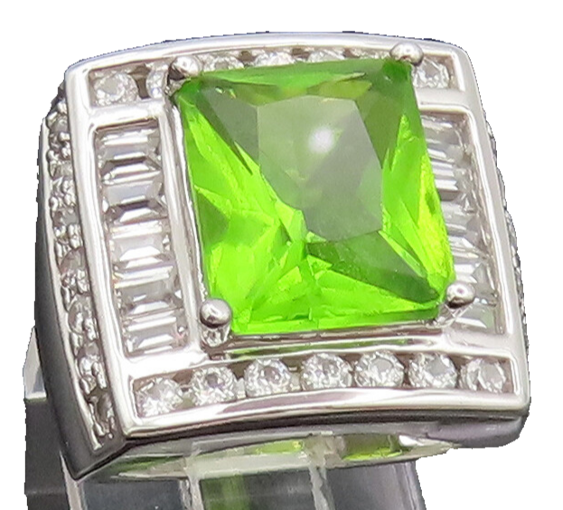 ROSS SIMONS 925 Silver  Vintage Peridot Halo Multi Size CZ Ring Sz 5  RG26845