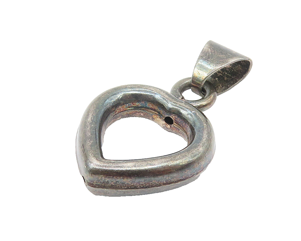 925 Sterling Silver  Vintage Dark Tone Open Love Heart Drop Pendant  PT9134