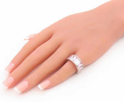 925 Sterling Silver Vintage Ring Pink & White Topaz Eternity Band  Sz 6  RG36058