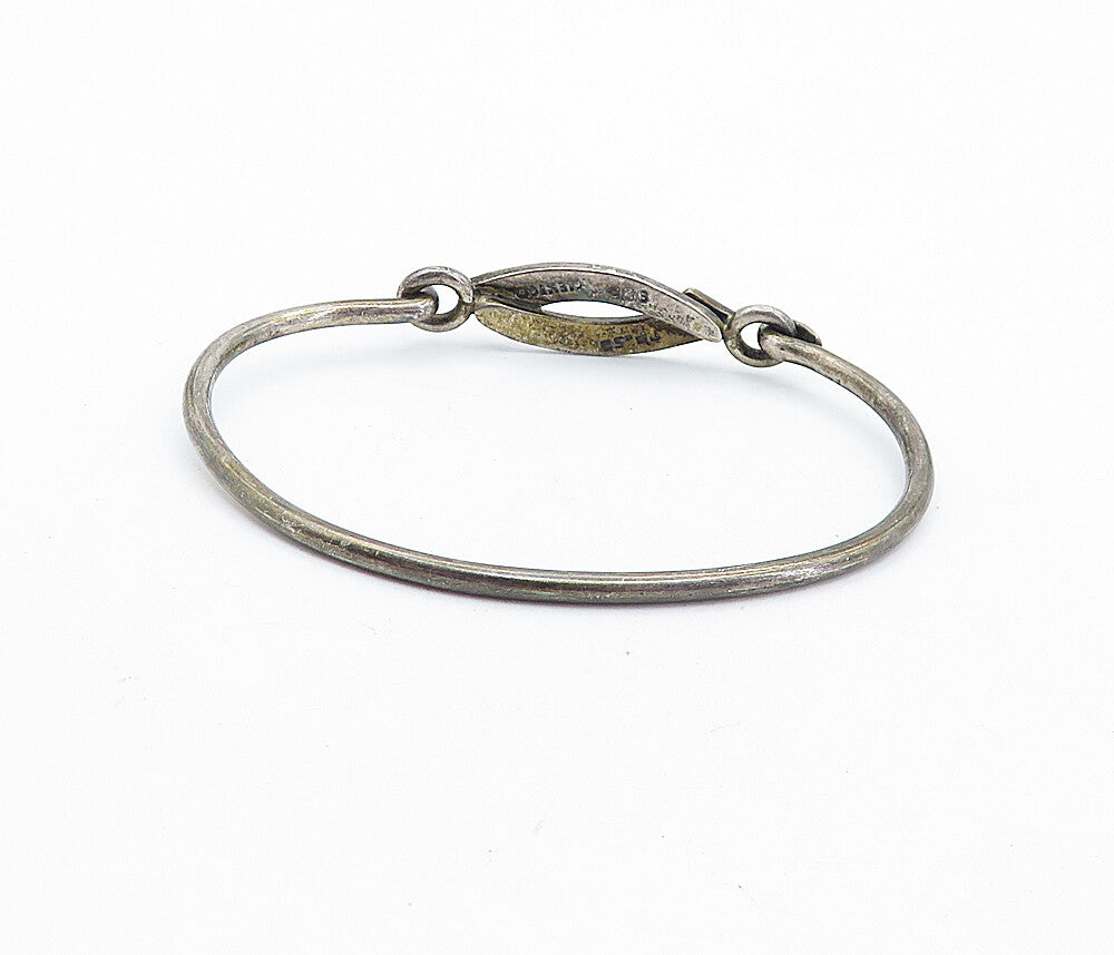 MEXICO 925 Sterling Silver  Vintage Oxidized Hook Bangle Bracelet  BT2725