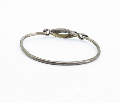 MEXICO 925 Sterling Silver  Vintage Oxidized Hook Bangle Bracelet  BT2725