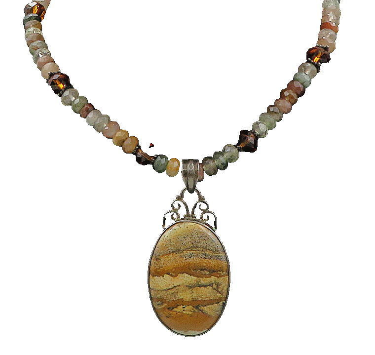 925 Silver   Vintage Jasper Quartz & Citrine Beaded Chain Necklace  NE3222