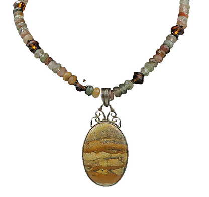 925 Silver   Vintage Jasper Quartz & Citrine Beaded Chain Necklace  NE3222