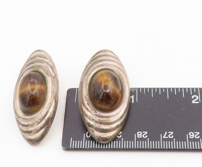 925 Sterling Silver Vintage Earrings MEXICO Oval Cabochon Tiger's Eye  EG14359