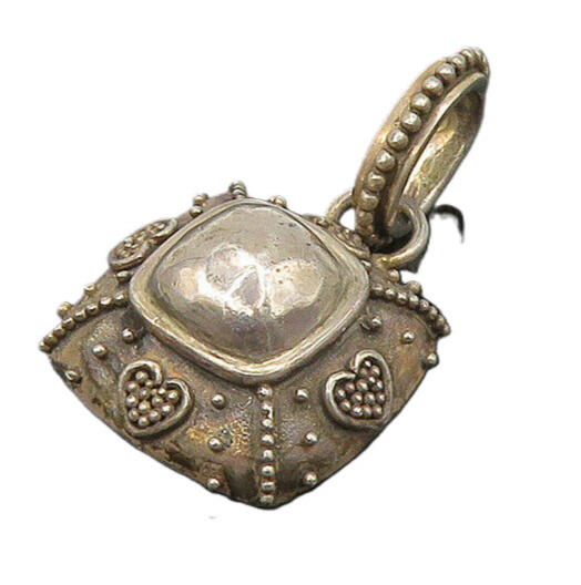 925 Sterling Silver & 14K GOLD Vintage Love Hearts Square Dome Pendant PT14340